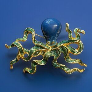 Octopus Gold Tone Blue Enamel MFA Museum of Fine Arts Brooch Pin